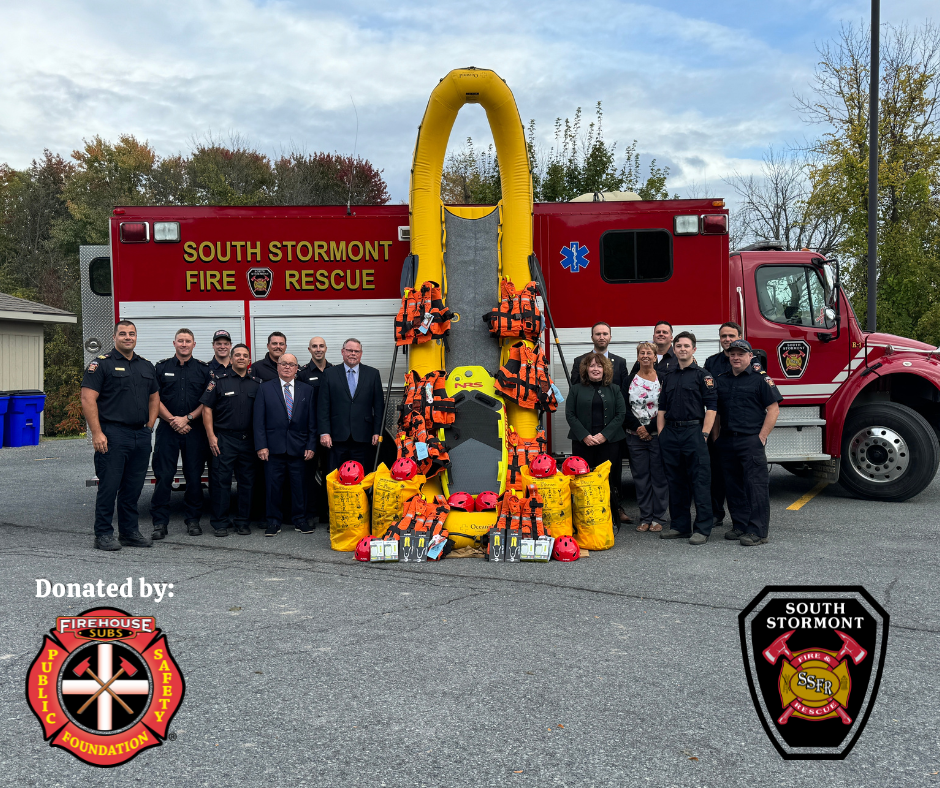 South Stormont Firefighters and Members of Council standing in front of fire truck and water rescue equipment